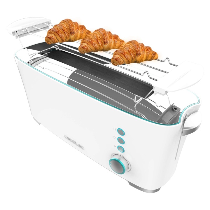 Cecotec Toaster Toast&Taste Extra W, 1000W, fanta dubla XL pentru felii groase de paine, sistem de autocentrare, 7 nivele de prajire, ejectare automata, tava pesmet