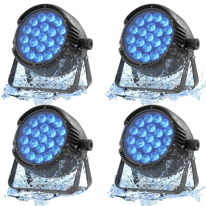 Fénytechnikai berendezések, IP65, LED RGBW, DMX stroboszkóp effekt, 4 darabos készlet, EU csatlakozó