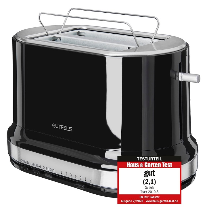 Paine de paine GUTFELS 2 felii TOAST 2010 S, Atasament coc integrat, Centrare toast, Rezultat toast perfect, Tava pentru firimituri, Lift de cota