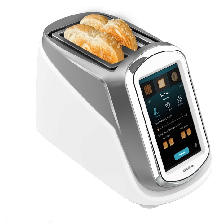 Cecotec Toaster Toastpad Vertical Dublu Conectat.Ecran tactil LCD, telecomanda, 1400 W, prajire rapida, design sigur, 7 niveluri de prajire, capac de praf, tehnologie inteligenta