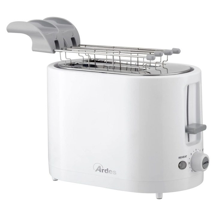 ARDES, ARTOAST01 TOSTO SLEEK PLUS prajitor de paine cu cleste de prajire pentru paine prajita umpluta, 2 temporizatoare pentru 7 paine prajita, prajitor de paine cu 4 felii suplimentare + tava detasabila pentru firimituri si depozitare cablu