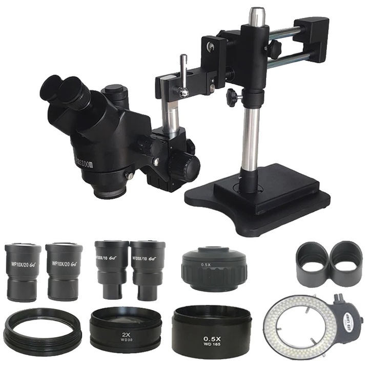 Microscop stereo, 3.5X-180X, design trinocular, metal, 30mm, set