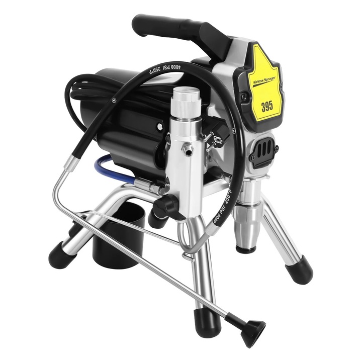 Aparat de vopsit airless, Cu presiune inalta, Putere 1800 W 220 V fisa EU, 3300 psi, 2, 5 l/min, Furtun 8 m, Prelungitor 50 cm, Motor cu perii din cupru, Negru