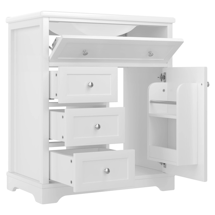 Mobilier baie, sertare cu inchidere lenta, chiuveta ceramica, 3 sertare, design compact