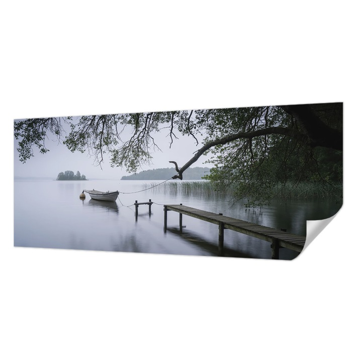 Fali Fotótapéta Autocolant, Wallfluent, Un lac calm, Gri, 250 x 104 cm, Decorativ, Usor De Instalat, 010170060020000285121