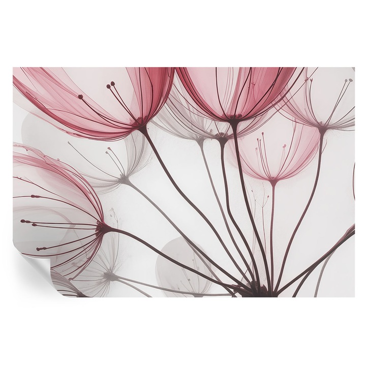 Öntapadós Tapéta Fali Dekoráció, Tulup, Virágos sziluettek, Rózsaszín, 104 x 70 cm, Dekor, Klasszikus, 010170060170000285115