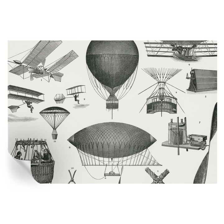 Tapet Autocolant De Perete, Tulup, Istoria aviatiei, Negru, 152 x 104 cm, Decorativ, Pentru Sufragerie, Dormitor, 010170060180000285426