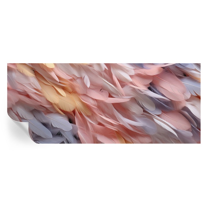 Öntapadós Tapéta Fali Dekoráció, Tulup, Pasztell tollak, Rózsaszín, 250 x 104 cm, Dekor, Előszobába, Konyhába, 010170060020000282894