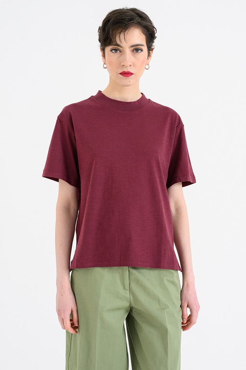 United Colors of Benetton, Tricou din bumbac cu decolteu la baza gatului, Visiniu