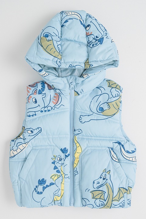 United Colors of Benetton, Vesta cu vatelina si imprimeu grafic, Galben/Albastru lavanda/Verde sparanghel