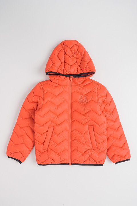 United Colors of Benetton, Jacheta cu gluga si aspect matlasat, Coral