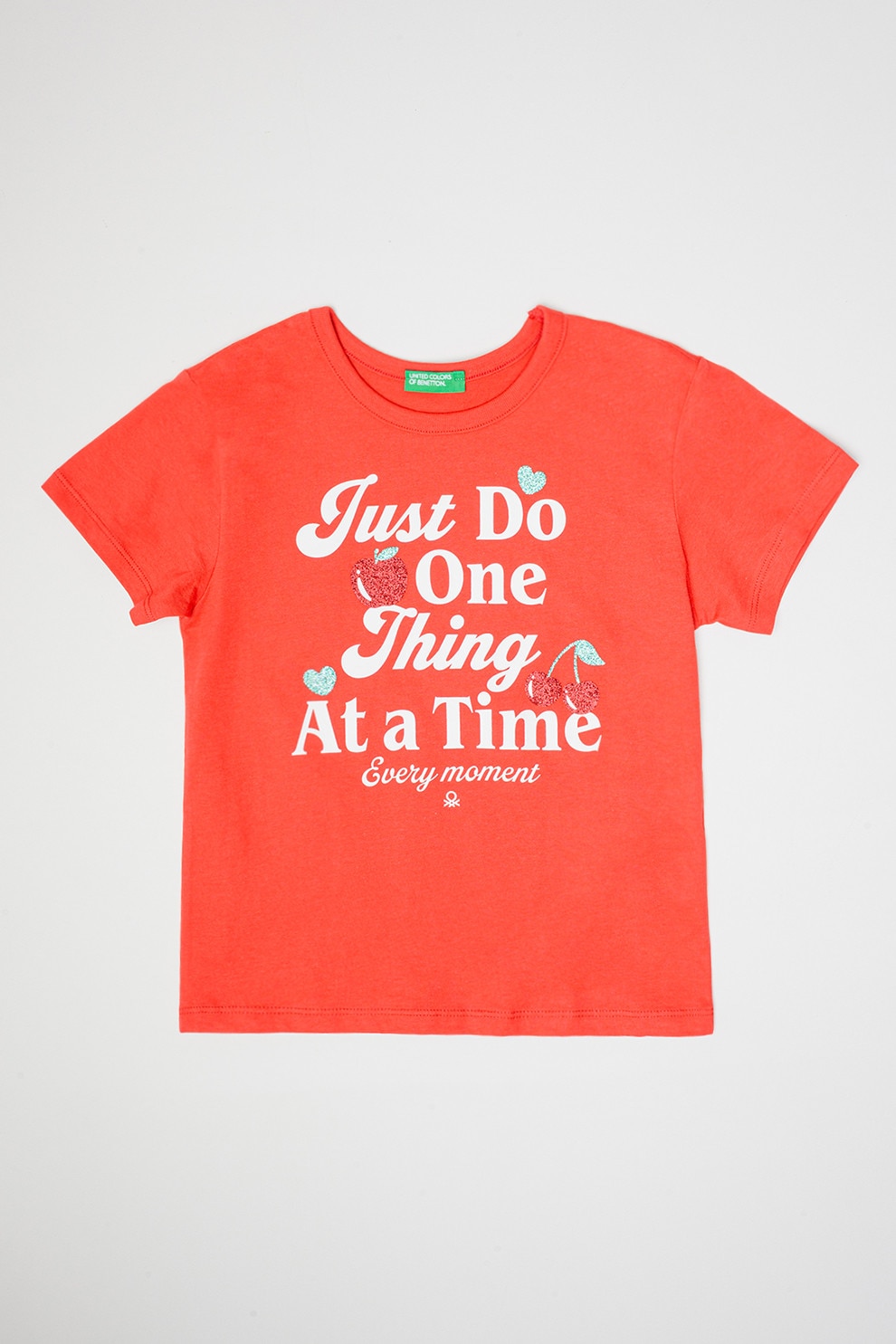 United Colors of Benetton, Tricou din bumbac cu imprimeu, Alb, Coral, 140 CM