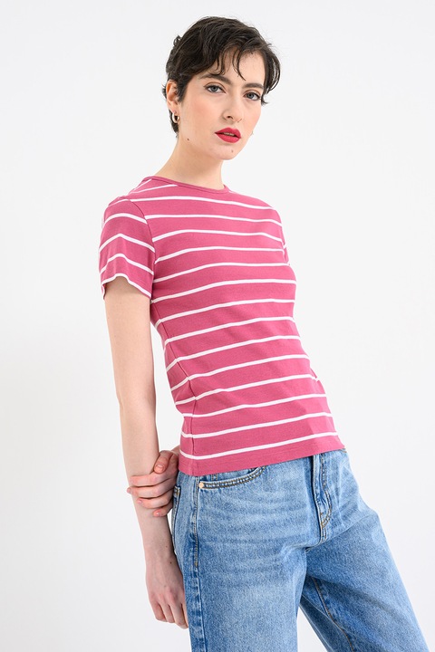 United Colors of Benetton, Tricou cu decolteu la baza gatului si dungi, Roz