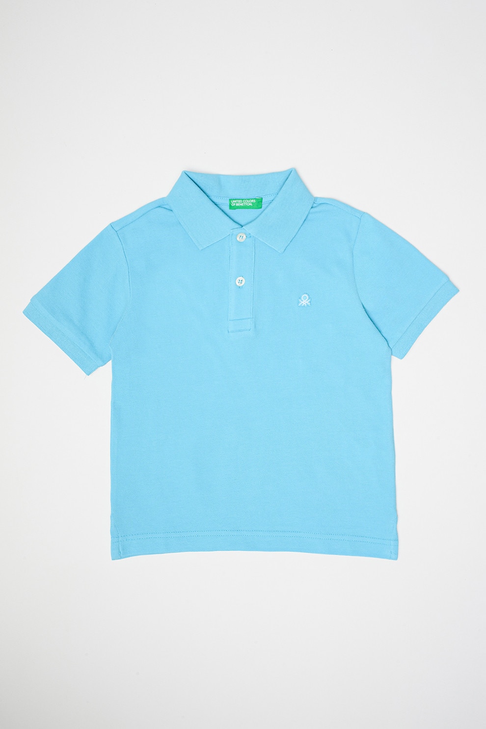 United Colors of Benetton, Tricou polo din bumbac pique cu logo, Albastru deschis, 170 CM