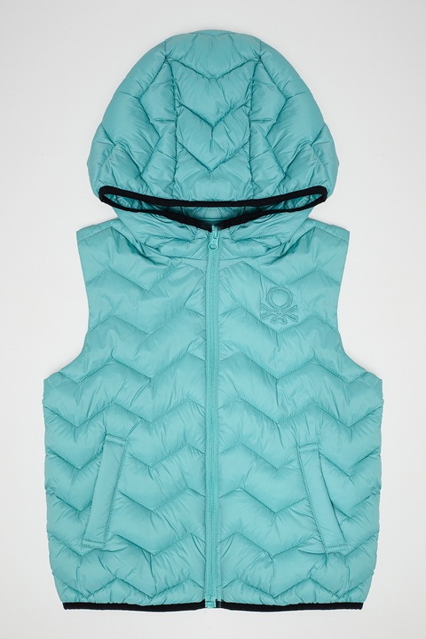 United Colors of Benetton, Vesta matlasata cu gluga, Verde persan