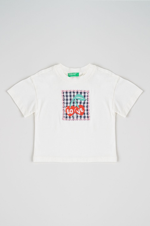 United Colors of Benetton, Kerek nyakú pamutpóló, Piros/Fehér/Fekete