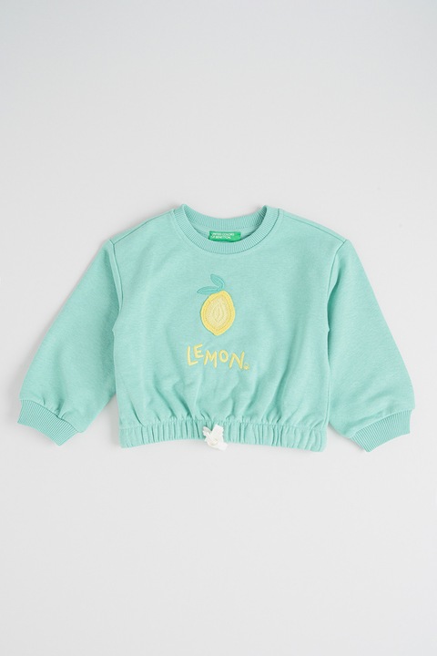 United Colors of Benetton, Суитшърт с памук с еластичен подгъв, Жълт/Ментово зелено