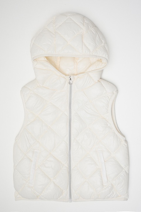 United Colors of Benetton, Vesta matlasata cu gluga, Alb fildes