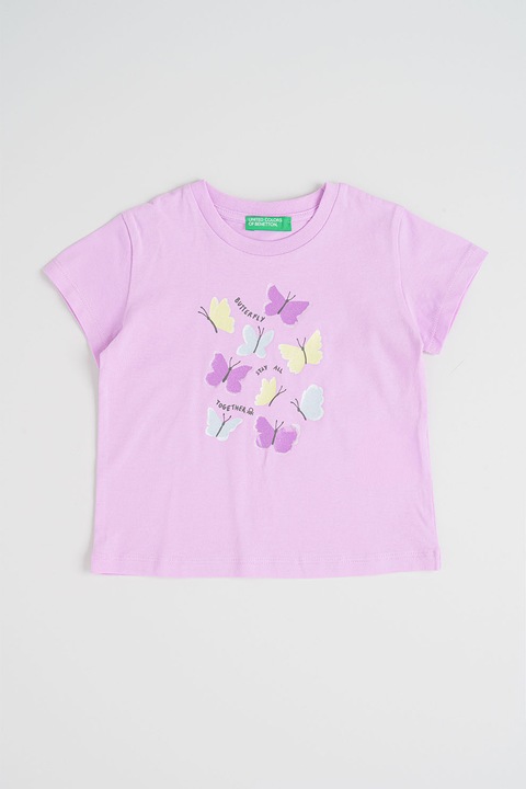 United Colors of Benetton, Mintás pamutpóló, Szalmasárga/Halványlila/Jégkék