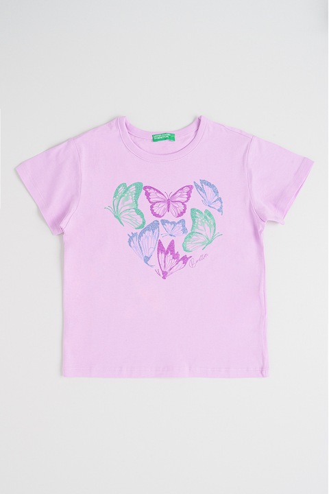 United Colors of Benetton, Mintás pamutpóló, Zöld/Halványlila/Kék