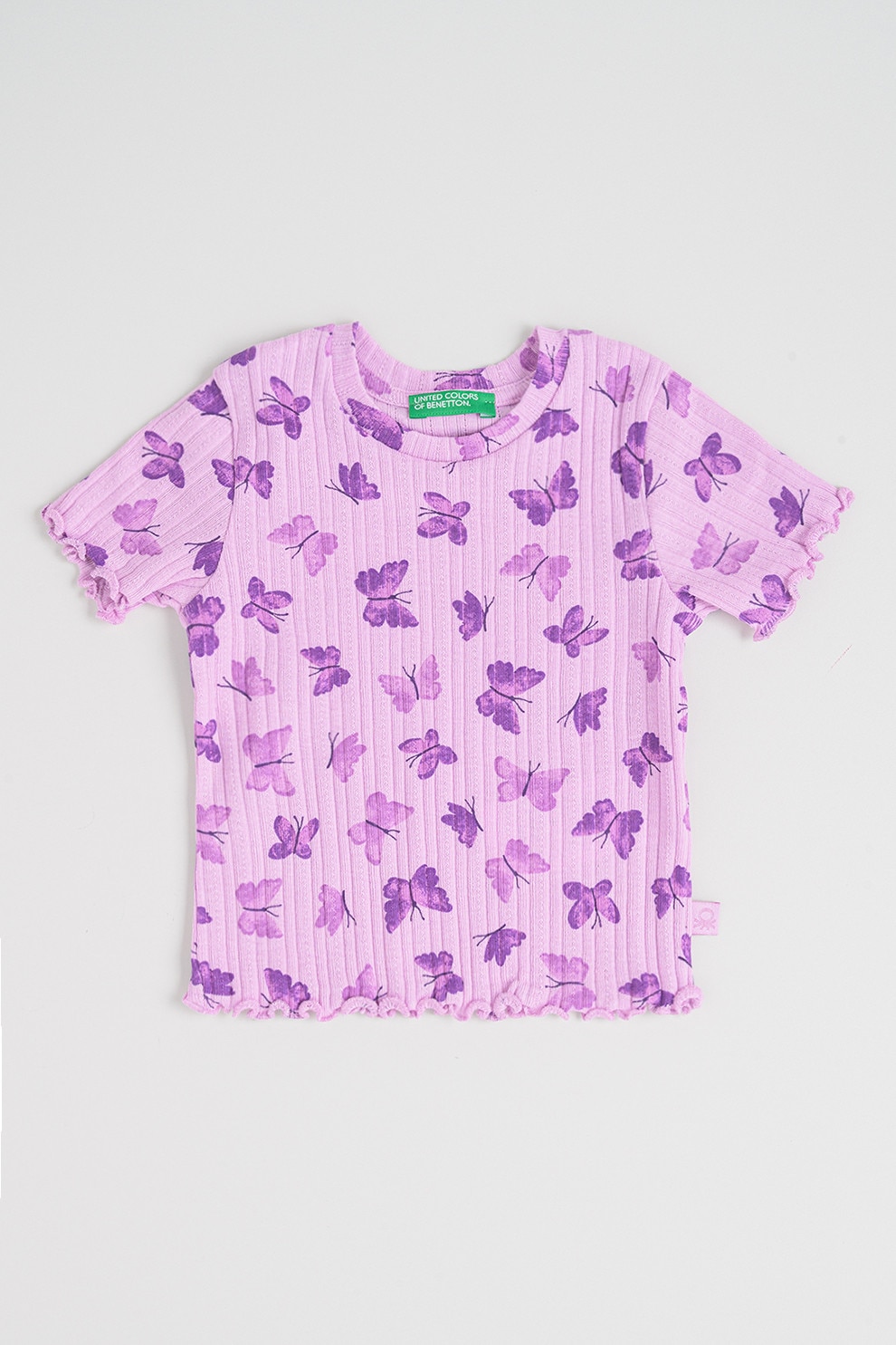 United Colors of Benetton, Tricou cu decolteu la baza gatului si imprimeu grafic, Lila, Violet pruna, 104 CM