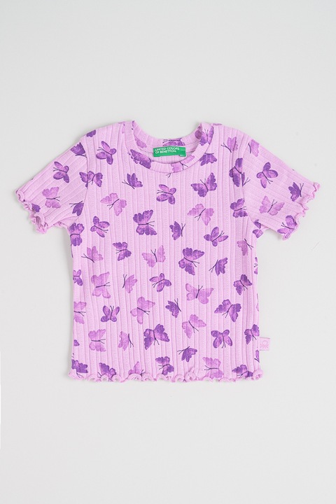 United Colors of Benetton, Kerek nyakú mintás póló, Halványlila/Szilvalila
