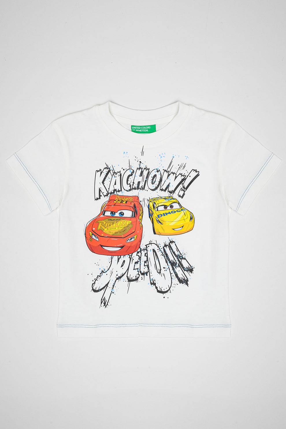 United Colors of Benetton, Tricou din bumbac cu decolteu la baza gatului, Rosu, Alb, Galben sofran, 90 CM