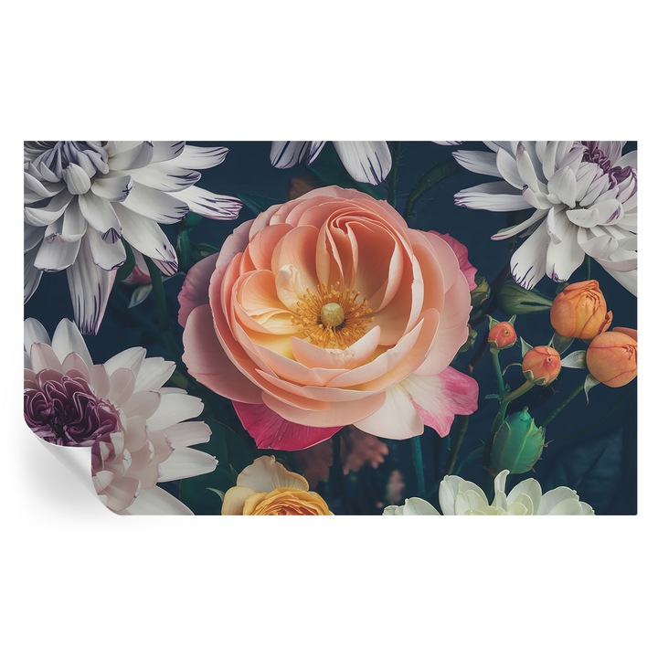 Öntapadós Tapéta Falra, Tulup, Virágos harmónia, Rózsaszín, 416 x 254 cm, Dekoráció, Nappaliba, Hálószobába, 010170060070000284916