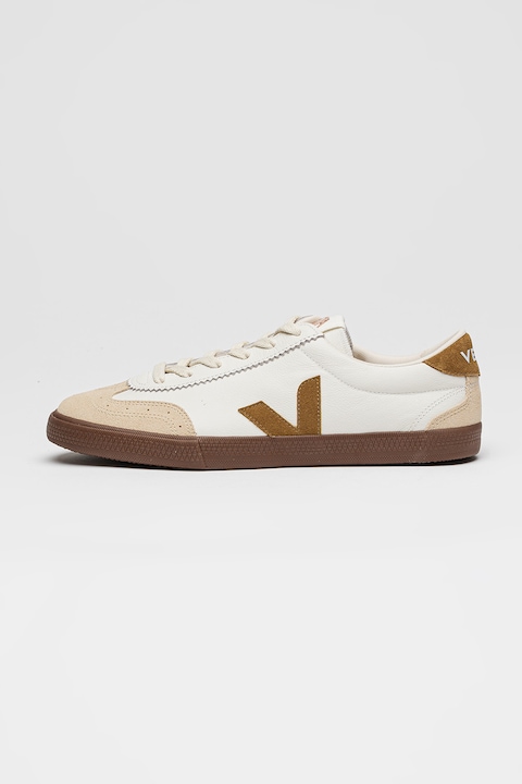 Veja, Кожени маратонки с контрасти, Бял/Карамел/Сиво-бежов