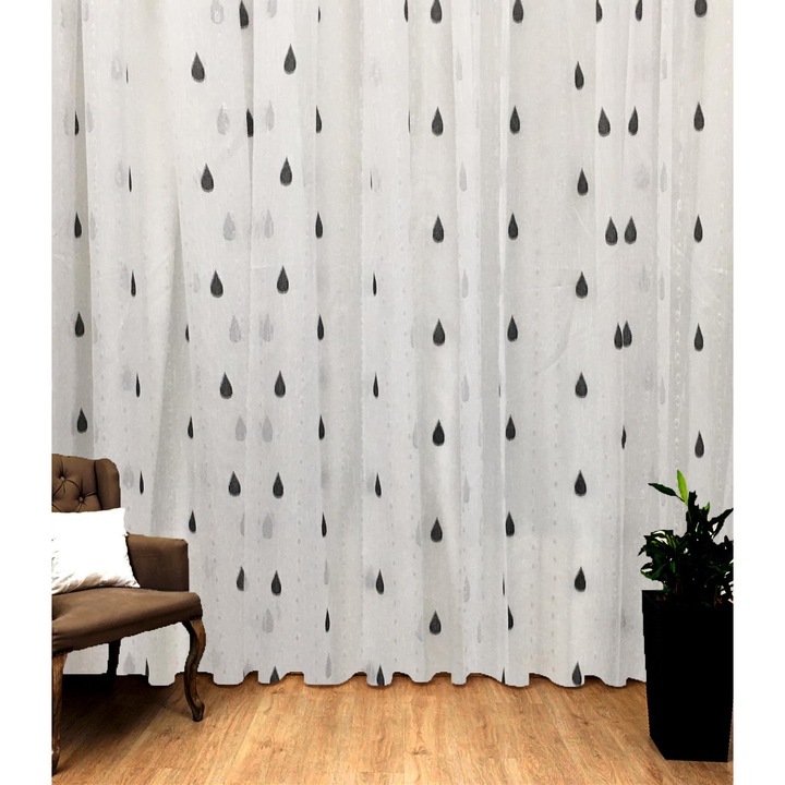 Perdea brodata mecanic, culoare alb/negru, din colectia "Esferas" by Liz Line, 450x245cm, cu rejansa PD14645