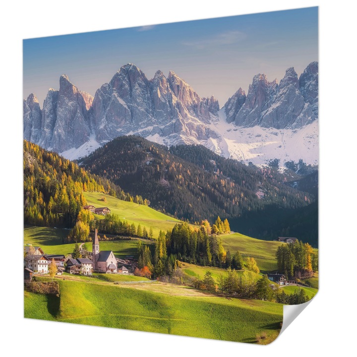 Tapet Textil Autocolant, Wallfluent, Peisaj montan, Verde, 250 x 250 cm, Pentru Interior, Usor De Curatat, 010170060030000007281