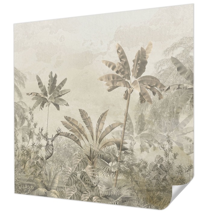 Tapet Autodeziv De Perete, Wallfluent, Jungla tropicala, Gri, 250 x 250 cm, Pentru Interior, Rezistente La Apa, Umiditate Si Pete, 010170060030000282781