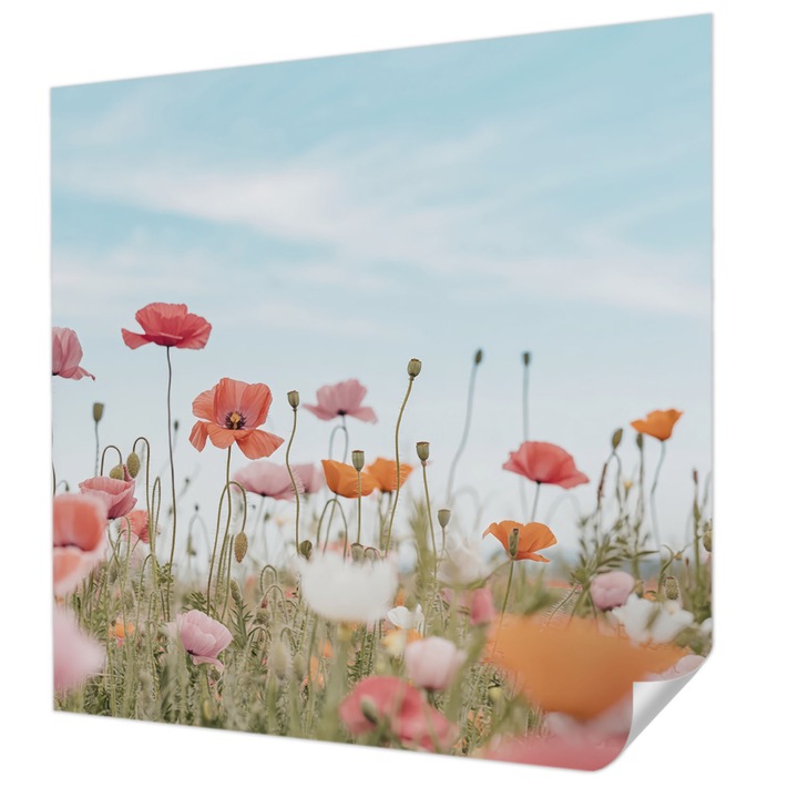 Tapet Textil Autocolant, Wallfluent, Flori de mac, Albastru, 250 x 250 cm, Decorativ, Usor De Instalat, 010170060030000284707