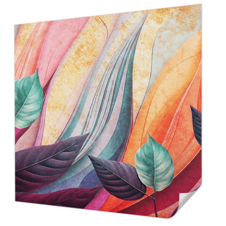 Tapet Autodeziv De Perete, Wallfluent, Frunze abstracte, Violet, 250 x 250 cm, Pentru Baie, Bucatarie, 010170060030000284847