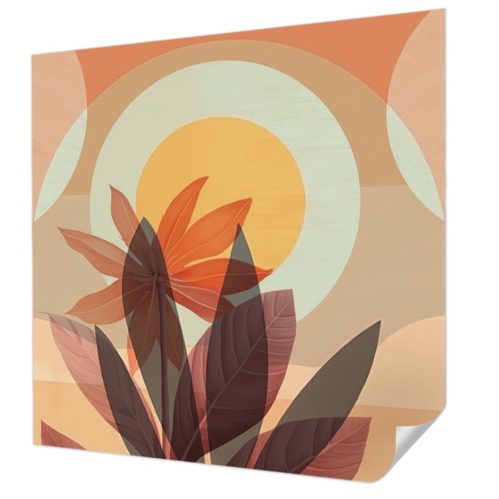 Tapet Autocolant De Perete, Wallfluent, Abstractie florala, Portocaliu, 250 x 250 cm, Pentru Interior, Rezistente La Apa, Umiditate Si Pete, 010170060030000284928