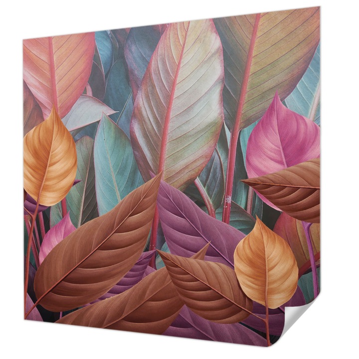 Tapet Textil Autocolant, Wallfluent, Frunze colorate, Maro, 250 x 250 cm, Pentru Living, Birou, Hol, 010170060030000285143