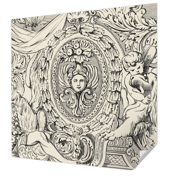 Fali Fotótapéta Autocolant, Wallfluent, O bogatie de ornamente, Alb, 250 x 250 cm, Pentru Sufragerie, Dormitor, 010170060030000285470