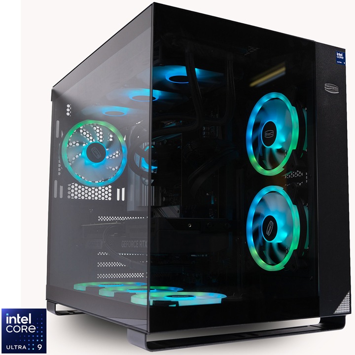 Sistem Desktop PC Gaming Spacer Phantom cu procesor Intel® Core™ Ultra 9 285K pana la 5.7GHz, 32GB DDR5, 2TB SSD, Gigabyte GeForce RTX™ 5080 WINDFORCE OC SFF 16GB GDDR7, No OS, Negru