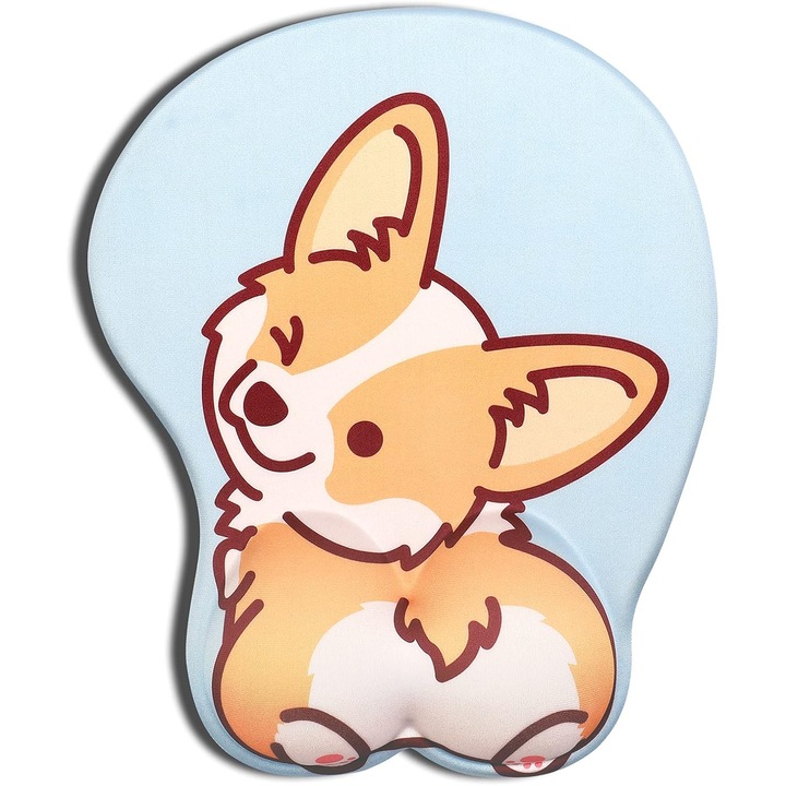 Mouse Pad Ergonomic AOKSUNOVA, Design Corgi, Suport Incheietura din Gel, Multicolor, Standard