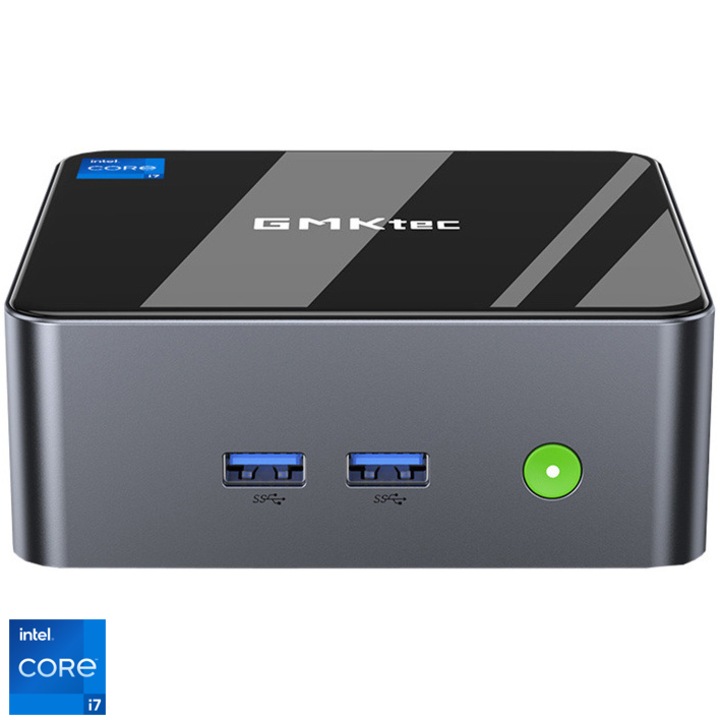 Mini PC GMKtec M2 Pro S cu procesor Intel® Core™ i7-1185G7 pana la 4.8GHz, 16GB RAM, 512GB SSD, Intel Iris Xe Graphics, Windows 11 Pro, Black