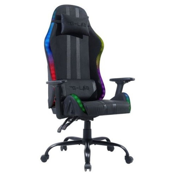 The G-Lab K-Seat Electron EX RGB játék szék, fekete, 132x70x70cm, 120kg teherbírás, derektámasz, fejtámasz