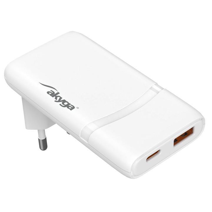 Akyga AK-CH-31 falitöltő, 65W, USB-A, USB-C, fehér