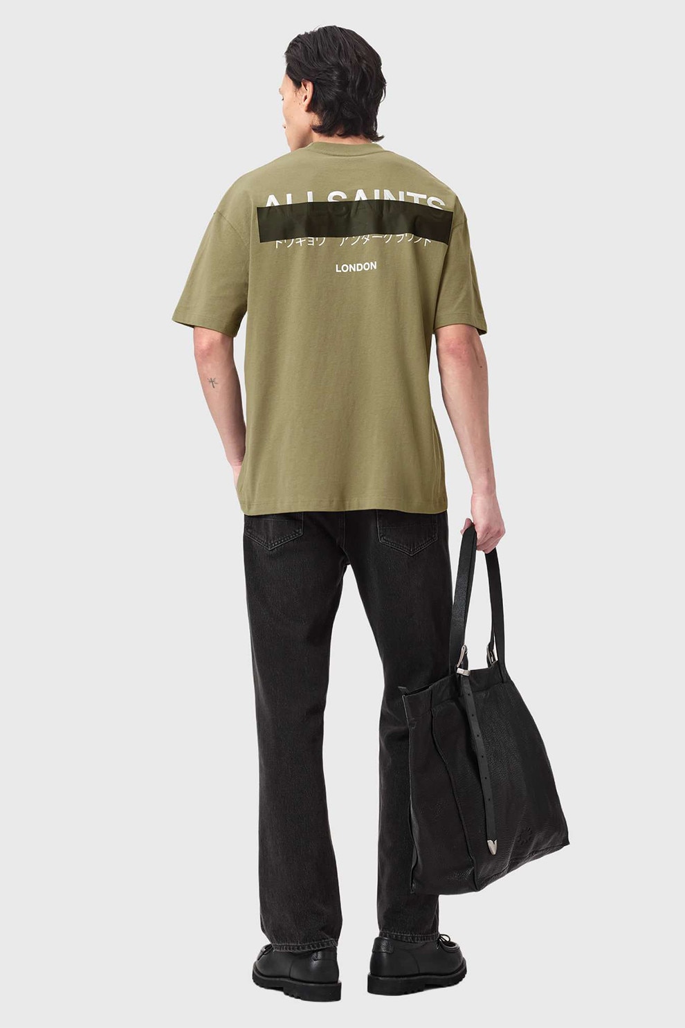 AllSaints, Tricou supradimensionat de bumbac organic Redact, Kaki, M