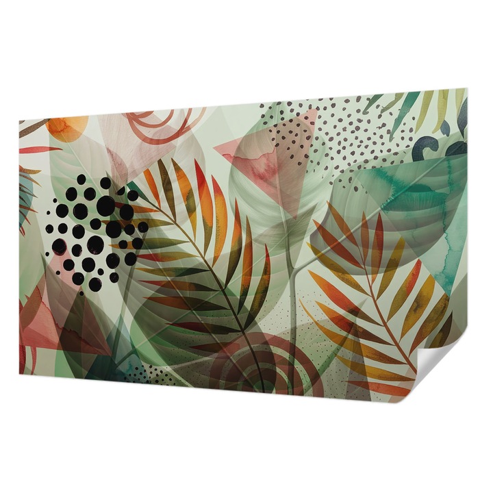 Tapet Autocolant De Perete, Wallfluent, Frunze abstracte, Verde, 416 x 254 cm, Pentru Interior, Usor De Curatat, 010170060070000284853