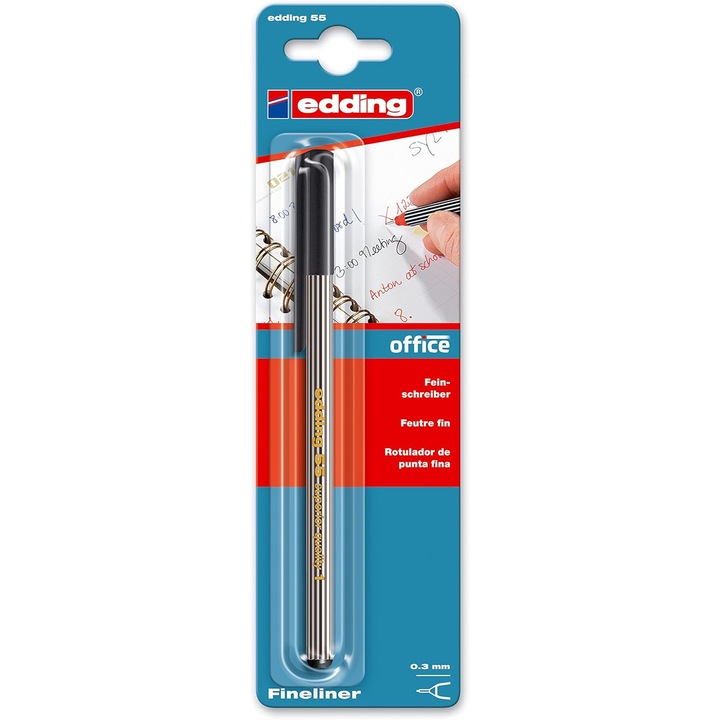 Fineliner EDDING 55, 0.3 mm, negru, design ergonomic