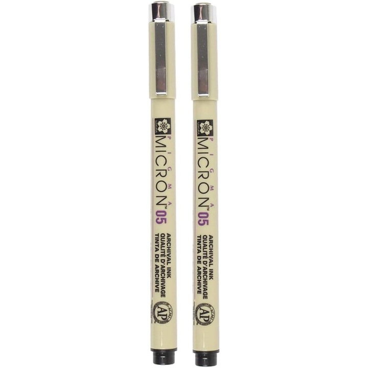 Pixuri Liners Sakura Pigma Micron 05, Set 2 Bucati, Negru, 0.45mm