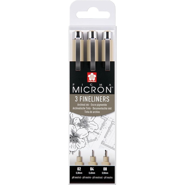 Set 3 Pixuri Fine Sakura Pigma Micron Negru, 0.2 mm