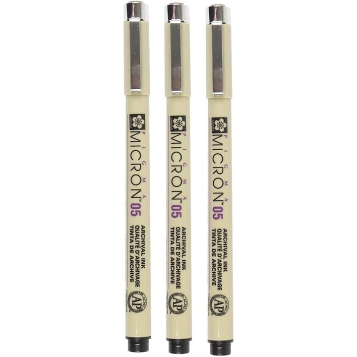 Set 3 Pixuri Pigma Micron 0.5mm Negru