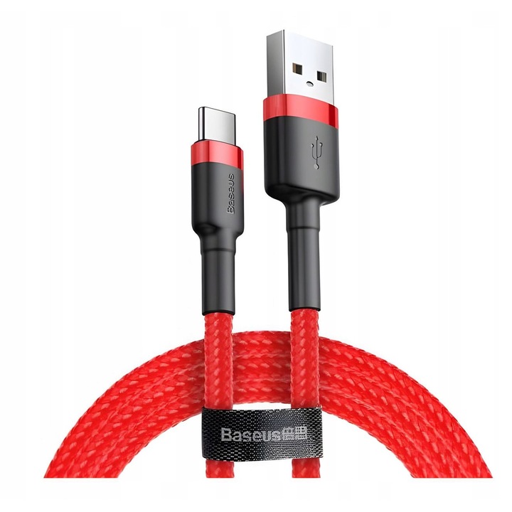Cablu USB-C Baseus Cafule, 2m, rosu, incarcare rapida 2A, transfer date