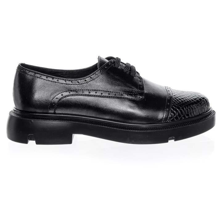 Дамски обувки от естествена кожа - ЧЕРЕН BOX С ЧЕРЕН КРОКО - G11 NNC, Черен